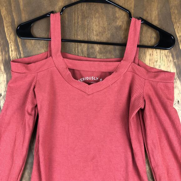Aeropostale Womens Shirt Deep Coral Cold Shoulder Long Sleeve Soft Stretch M - Picture 2 of 12